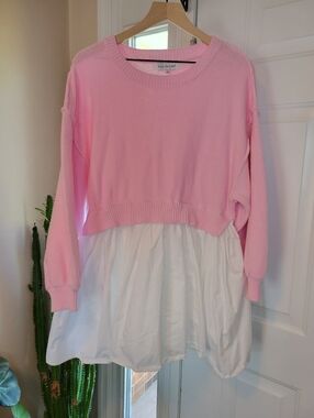 Sofie The Lable Pink Sweater Poplin Mini Dress Longsleeve, Womens Oversized S